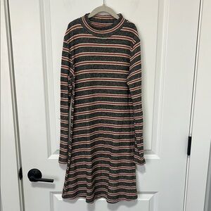 Zara Striped Girls Gray Multi Colored Long Sleeve Knee Length Dress size 13-14